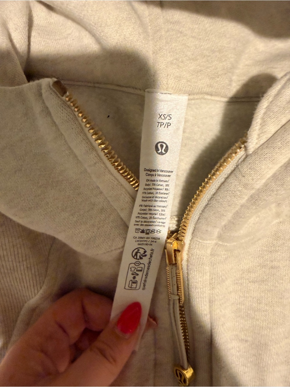 lululemon scuba in color cream with Gold Zipper